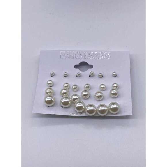 Fashion Pearl Stud Earring Set Womens 12 Pairs White Round Jewelry Lightweight - Picture 6 of 7